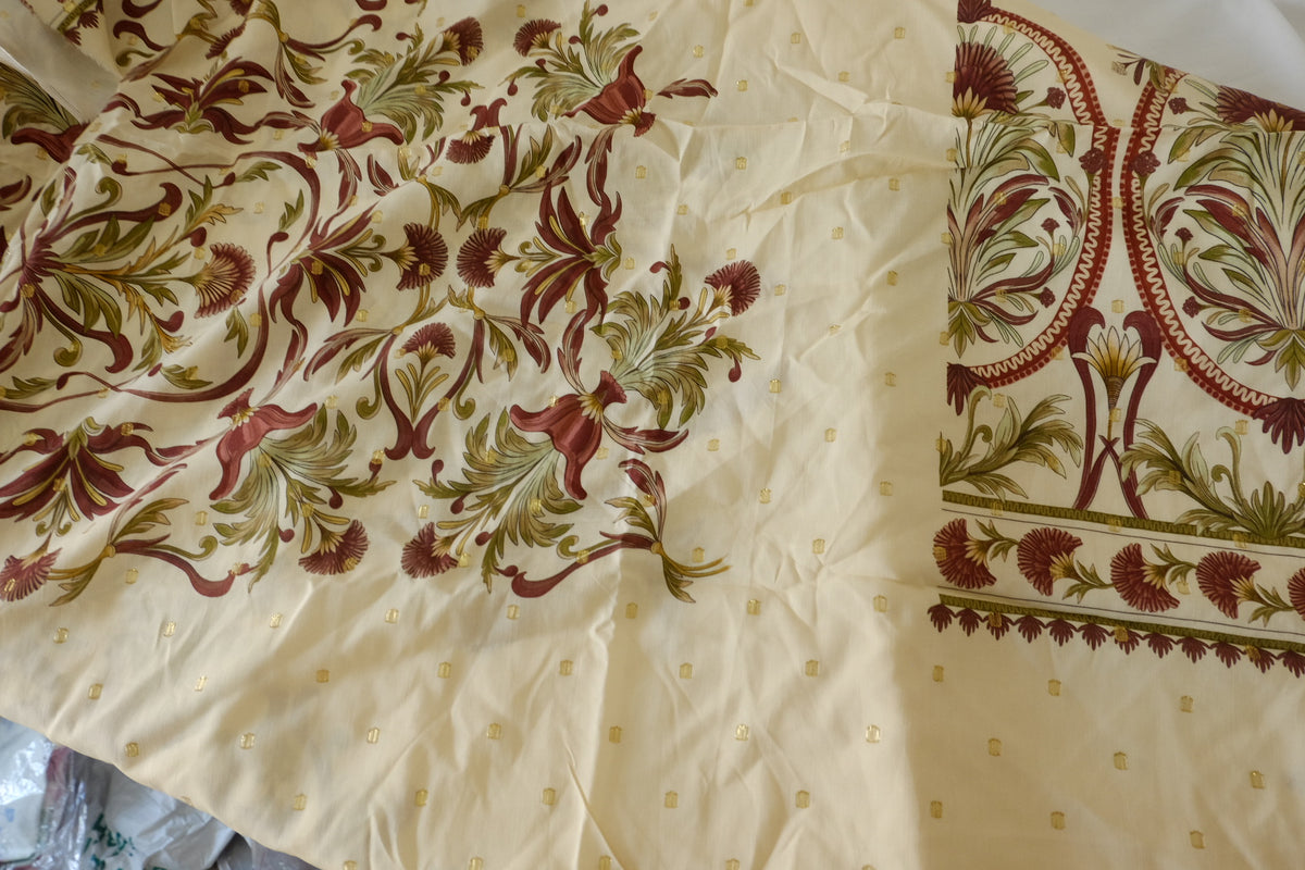 Burgundy Botanical Gold-Dot Rayon Challis – 2.6 yd