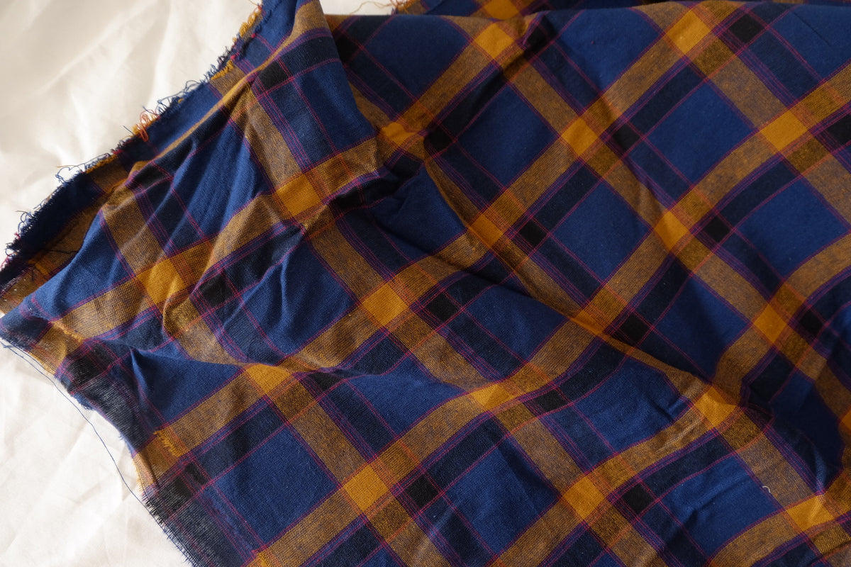 Navy & Mustard Yarn-Dyed Plaid Cotton – 3.3 yd