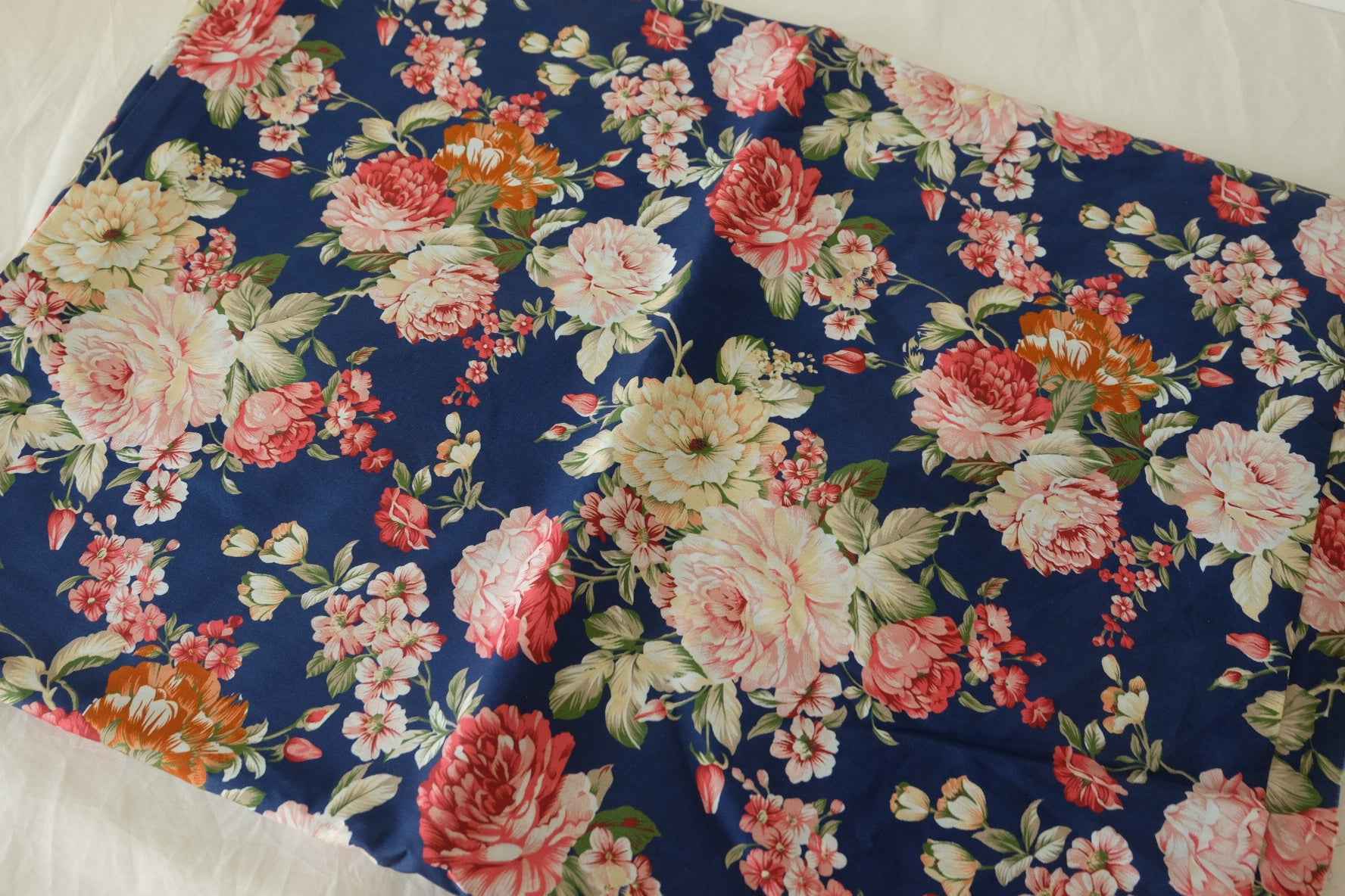 Navy Vintage Rose Garden 40s Cotton Poplin Floral Fabric – 3.3 yd