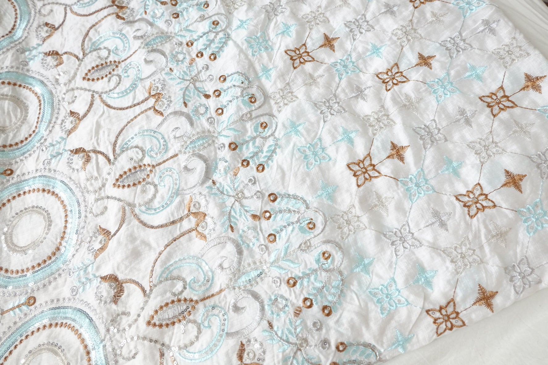 Border Embroidered Lyocell Nylon Fabric, 2.19 Yards