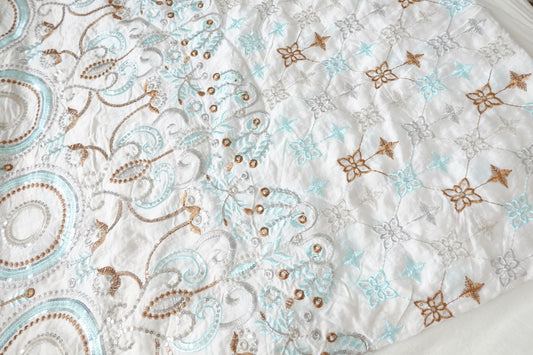 Border Embroidered Lyocell Nylon Fabric, 2.19 Yards