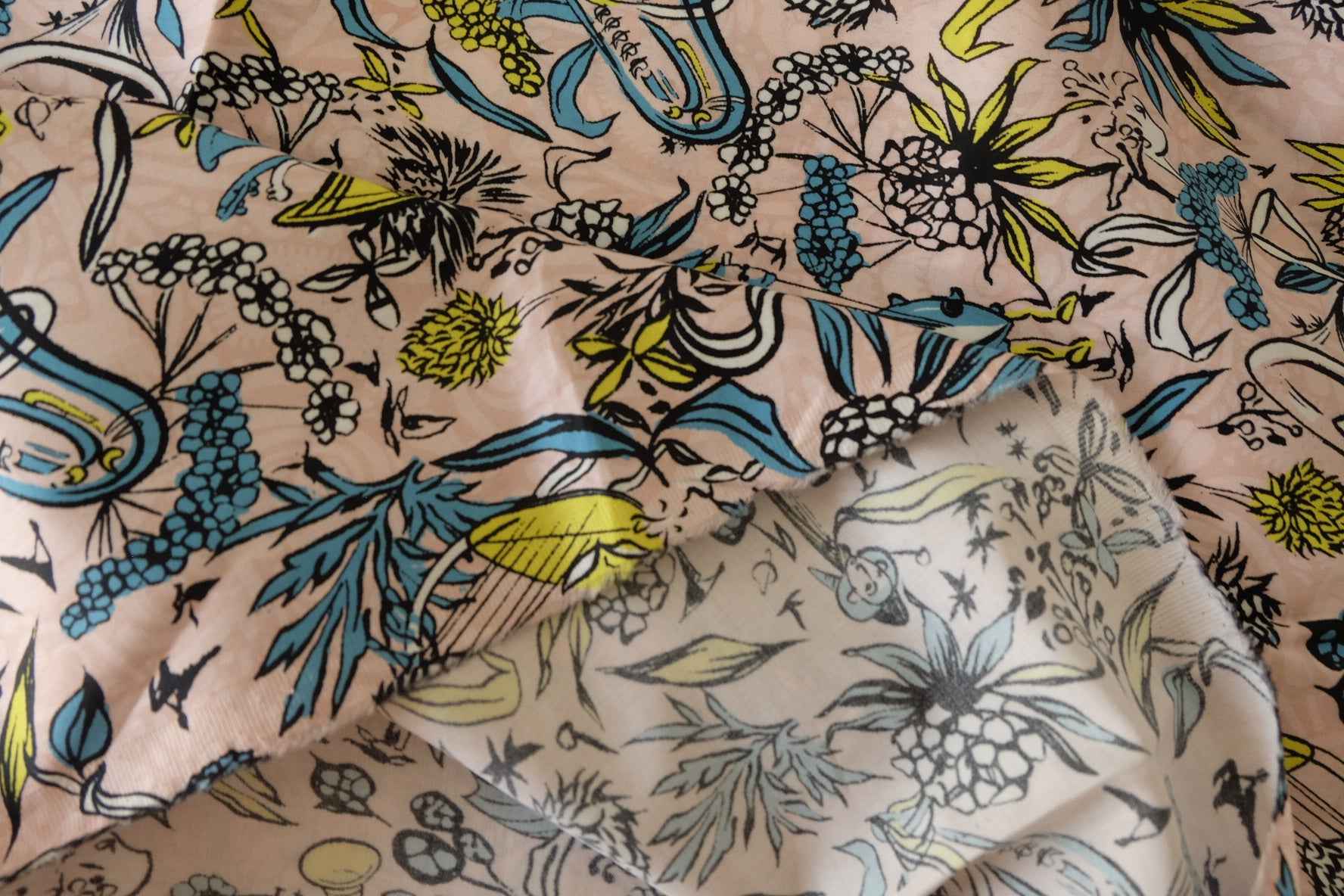 Artistic Botanical Print Cotton Sateen Fabric – 2.2 yd