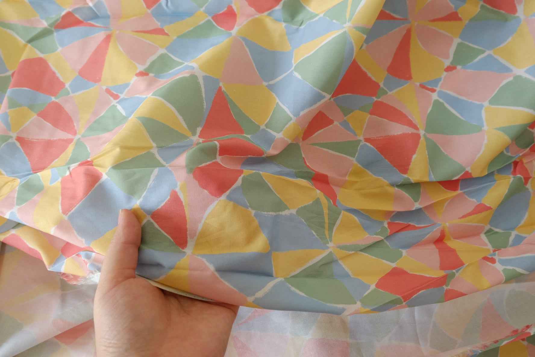 Pastel Geometric Cotton Poplin Fabric – 1.9 yd