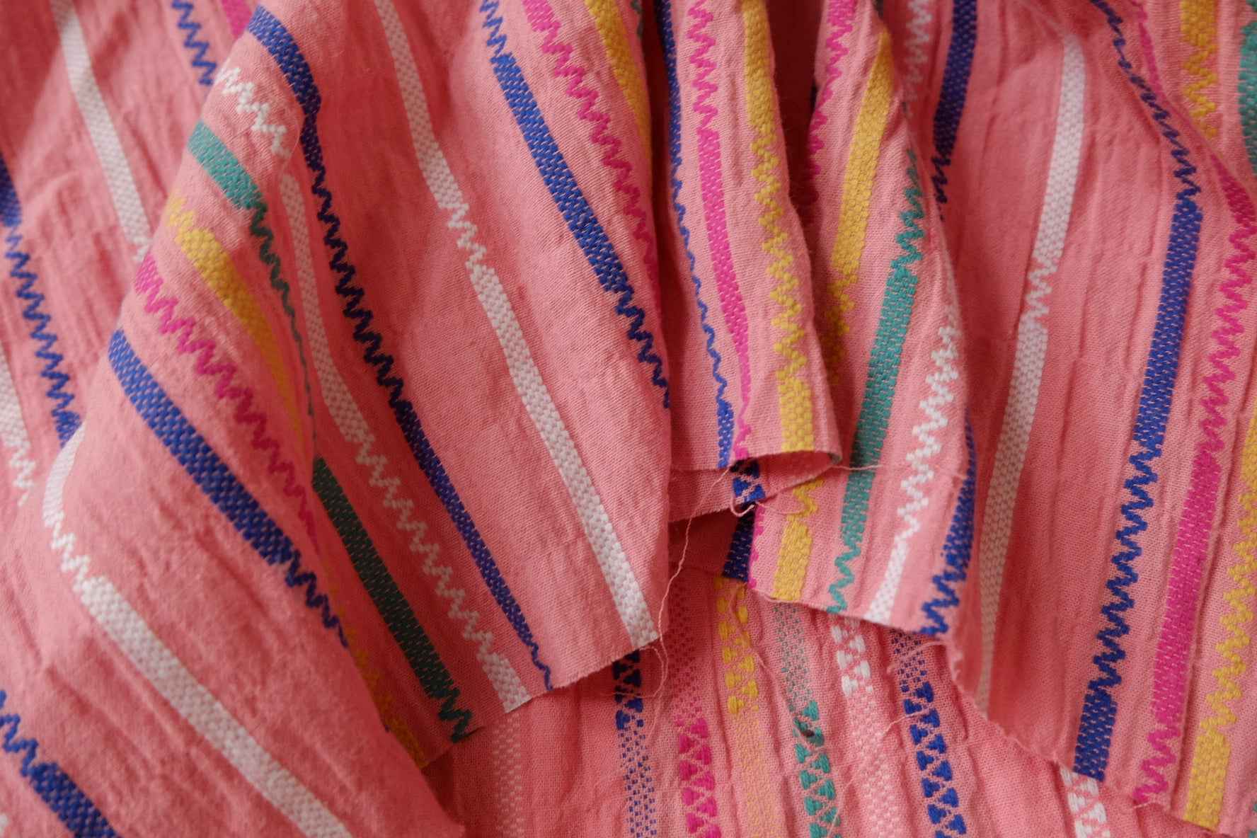 Crinkled Embroidered Cotton Fabric in Pink, Soft Summer Blouse Fabric, 2.19 Yards