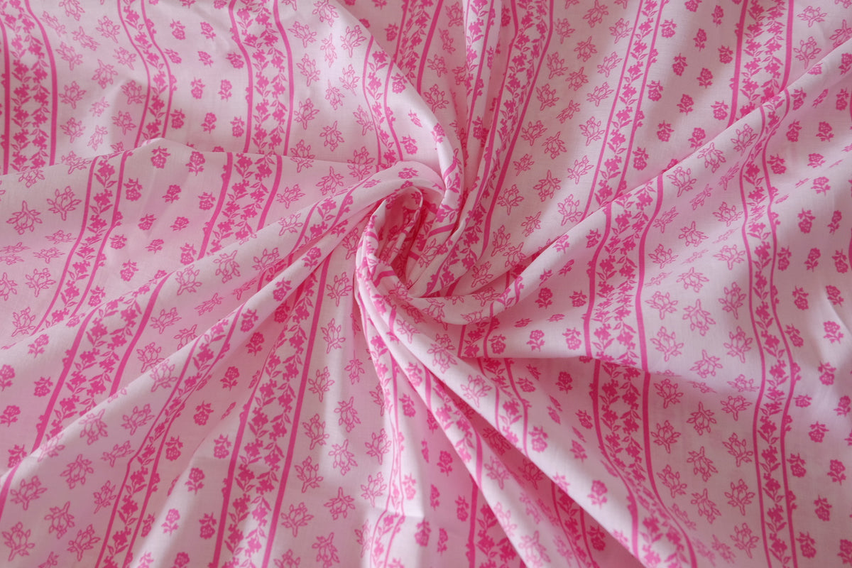 Pink Floral Ribbons – Soft Cotton Fabric | 2.2 yards
