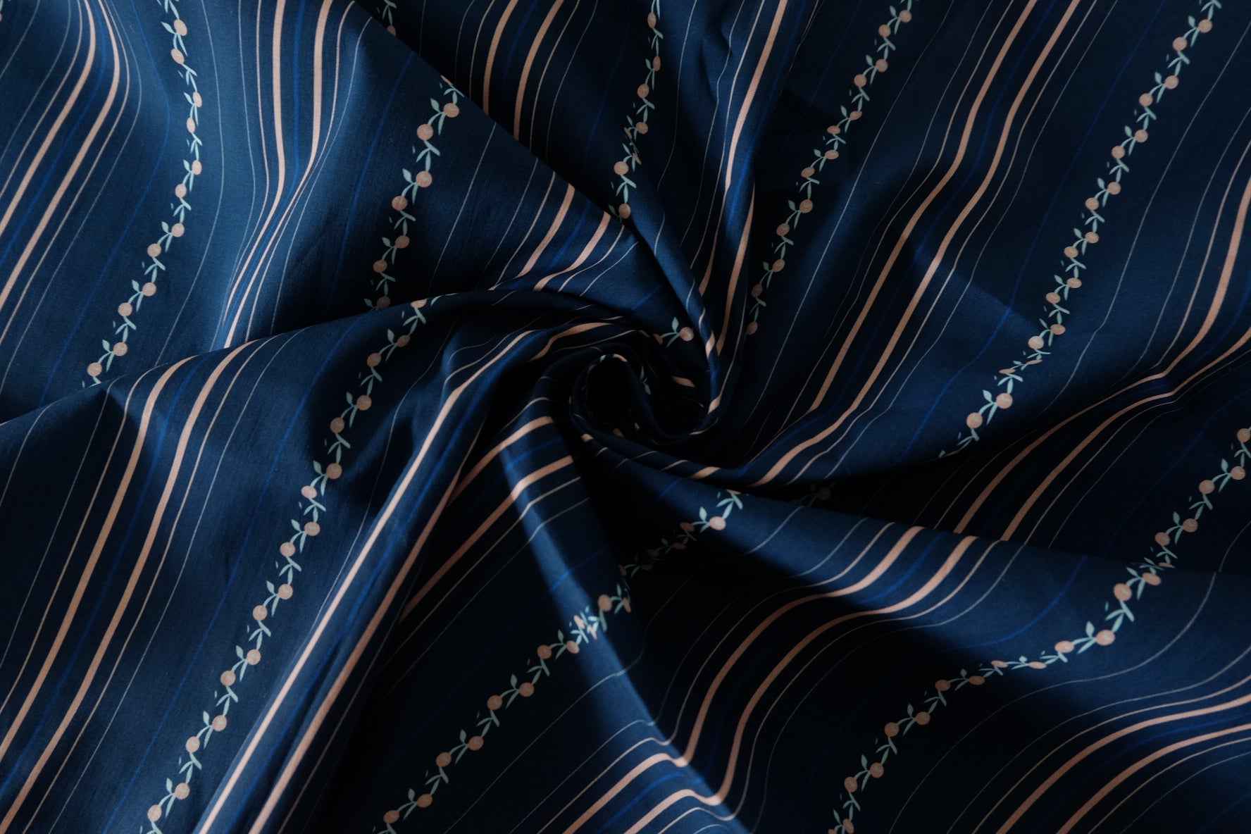 Navy Floral Stripe Cotton Poplin Fabric – 2.2 yd / Discounted