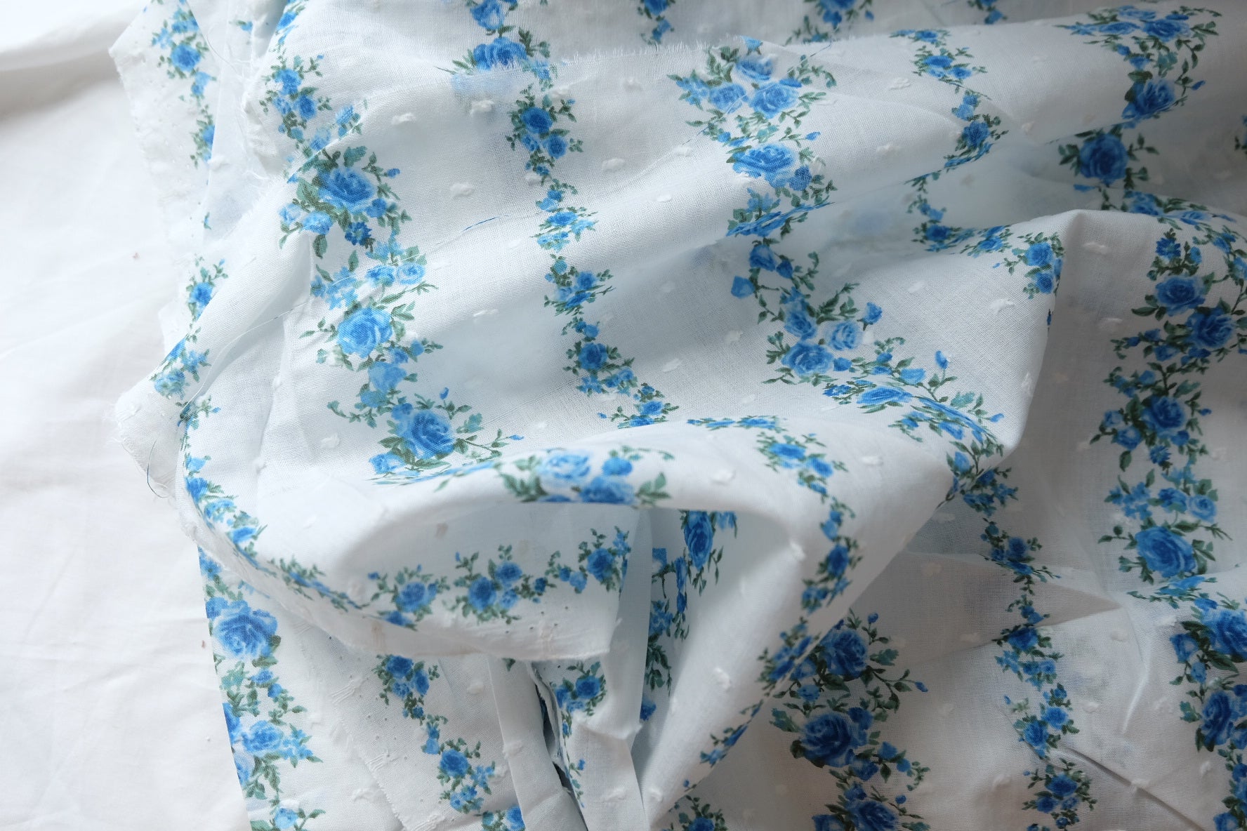 Blue Rose Clip-Dot Cotton Fabric – 2.2 yd