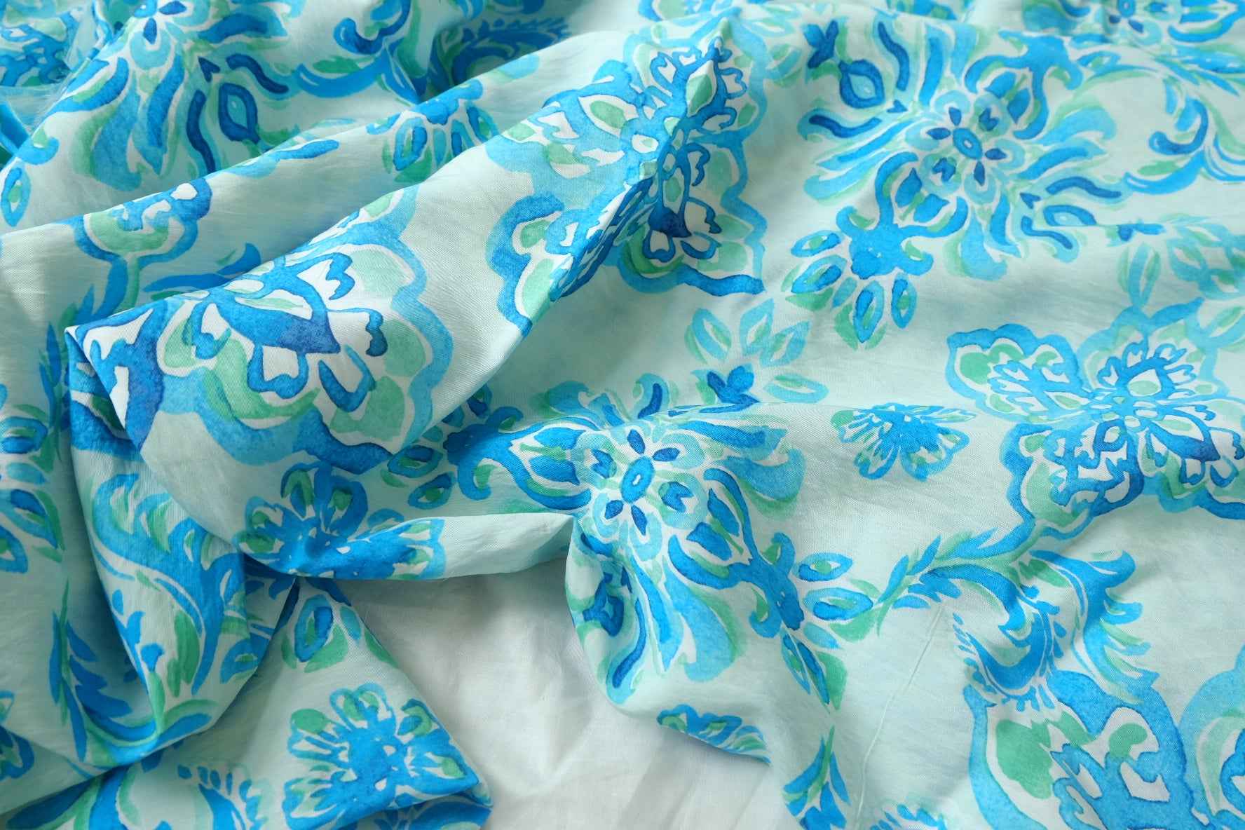Blue Medallion Tencel Cotton Fabric, Soft Lightweight Fabric, 3.28 Yards