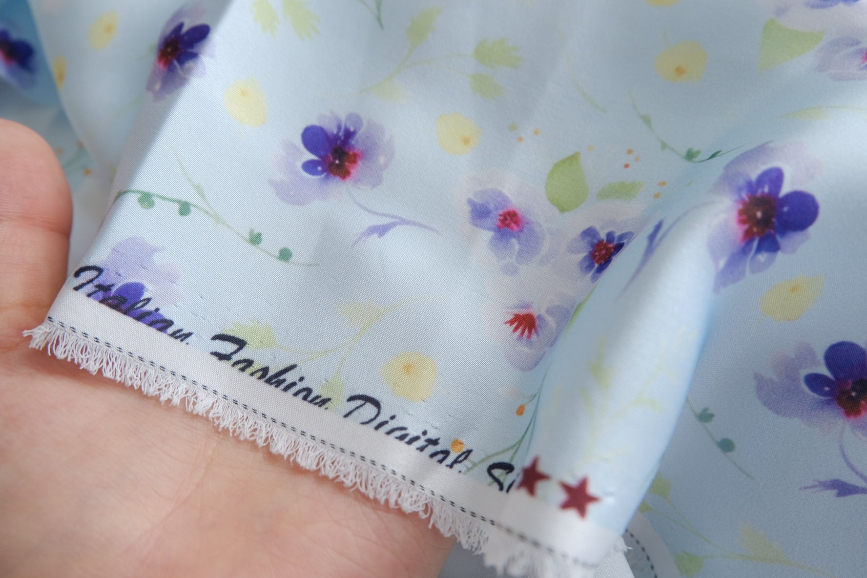 Blue Floral Acetate-Look Heavy Satin Fabric - 3.28 yd