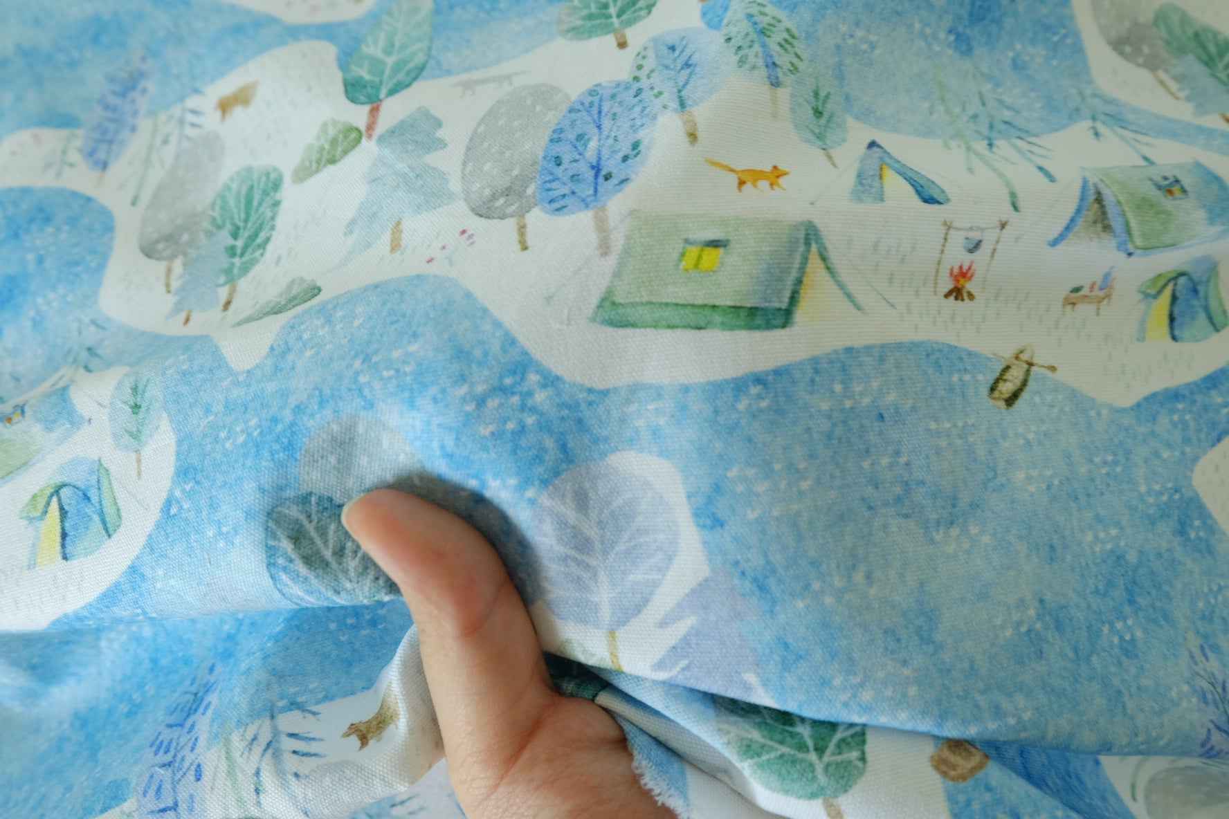 Blue Forest Camping Cotton Canvas Fabric – 0.9 yd