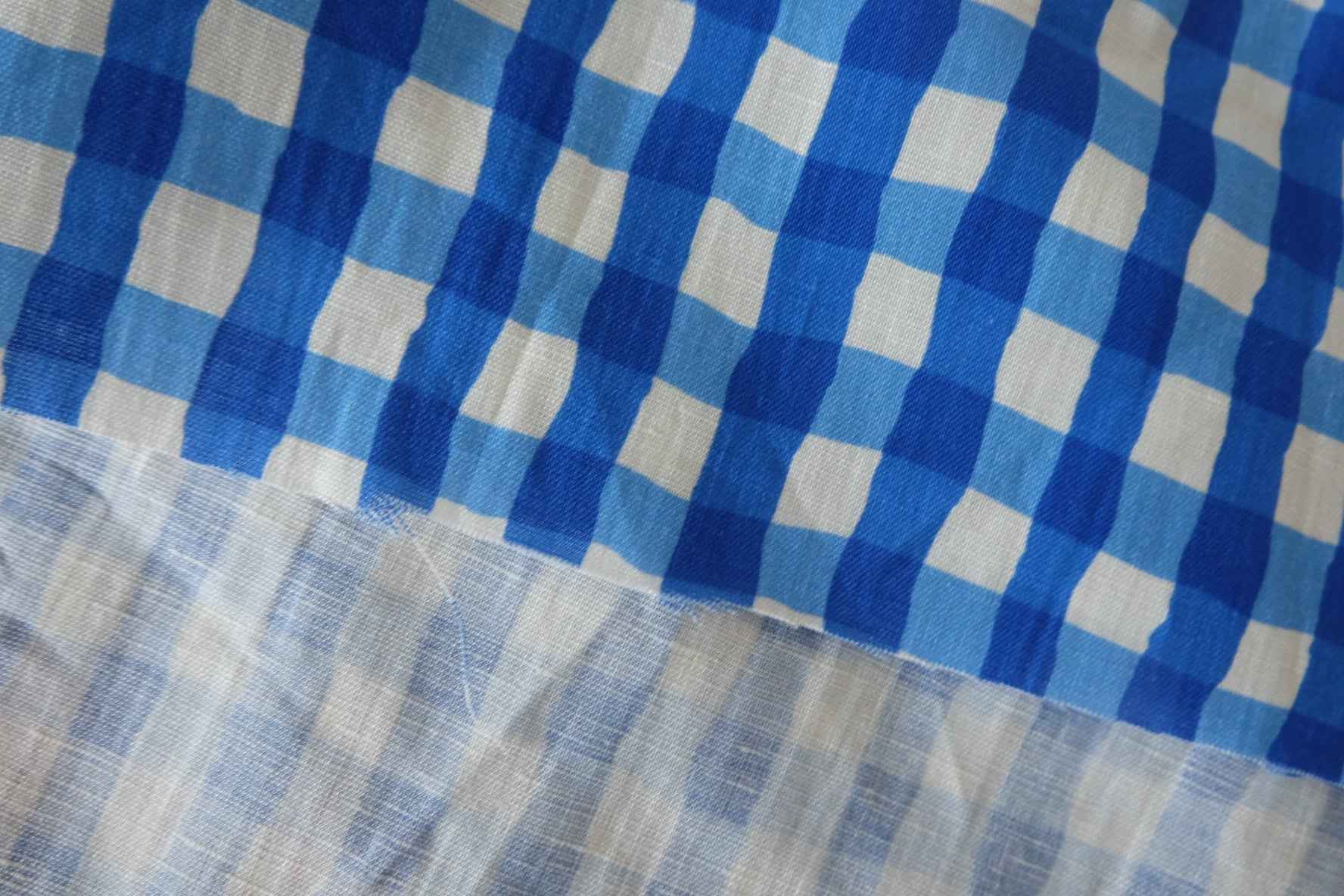Blue Gingham 90% Linen-Cotton Fabric – 2.2 yd