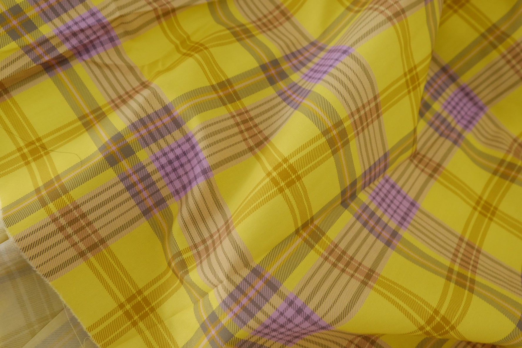 Yellow Lavender Plaid Cotton Poplin Fabric – 3.3 yd