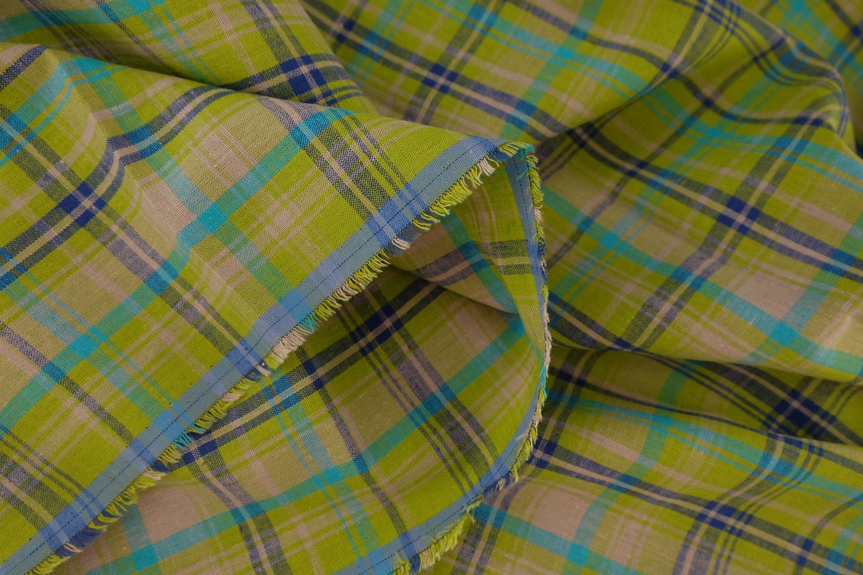 Lime Plaid Linen Cotton Yarn-Dyed Fabric – 2.2 yd