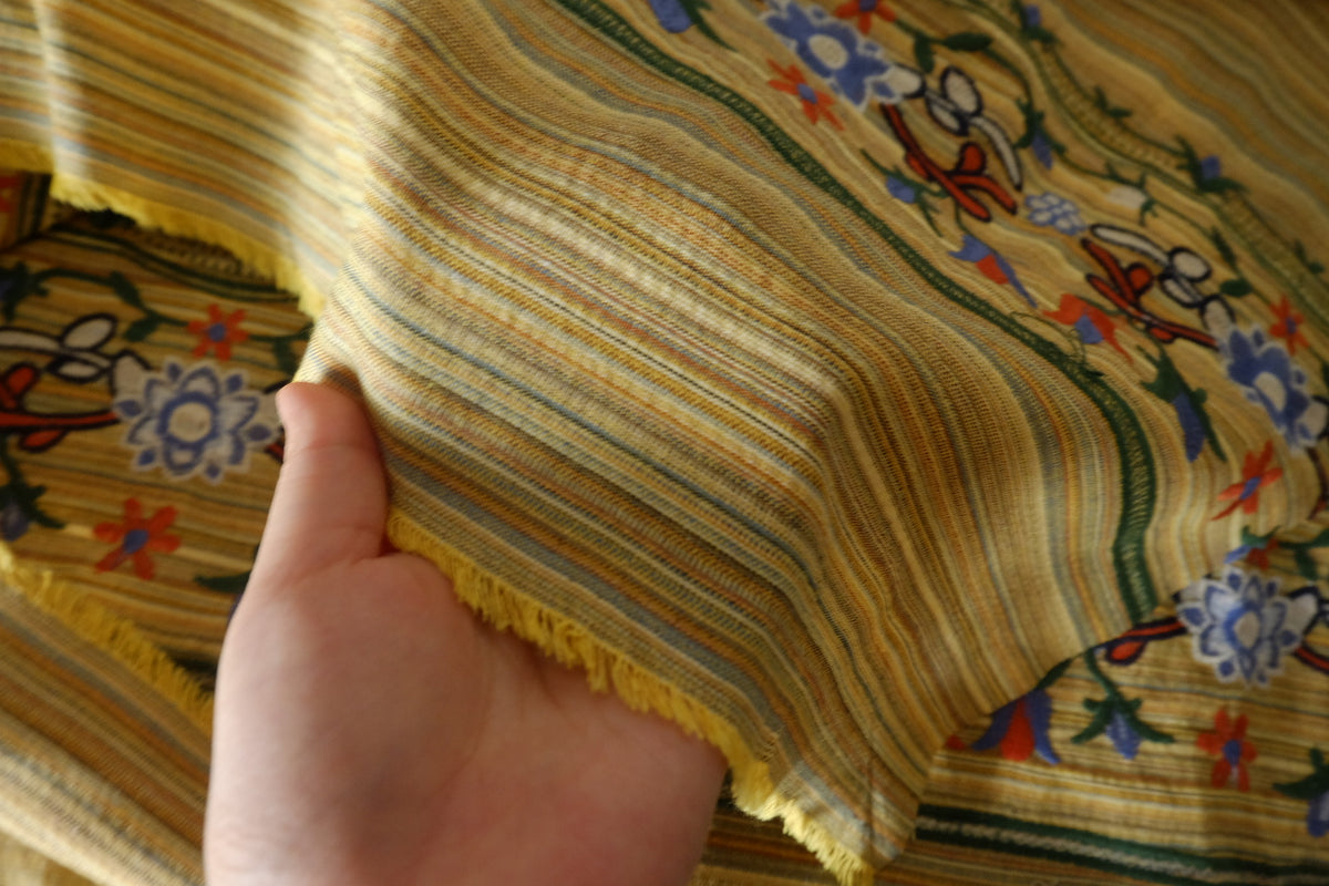 Double Border Floral Embroidered Yarn-Dyed Linen Cotton Fabric – 1.6 yd