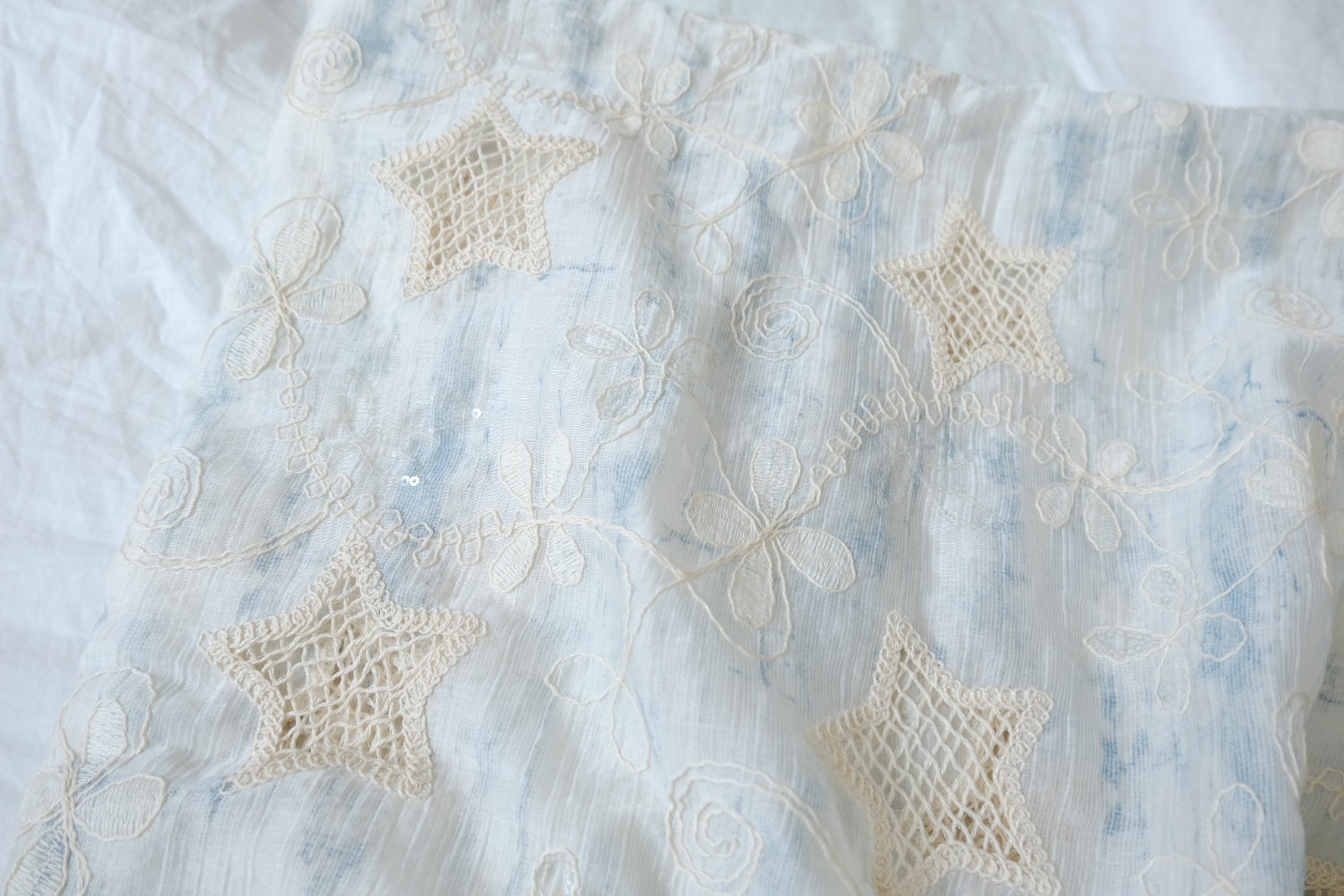 Sequin Star Embroidered Tencel Cotton, 2.2 Yards
