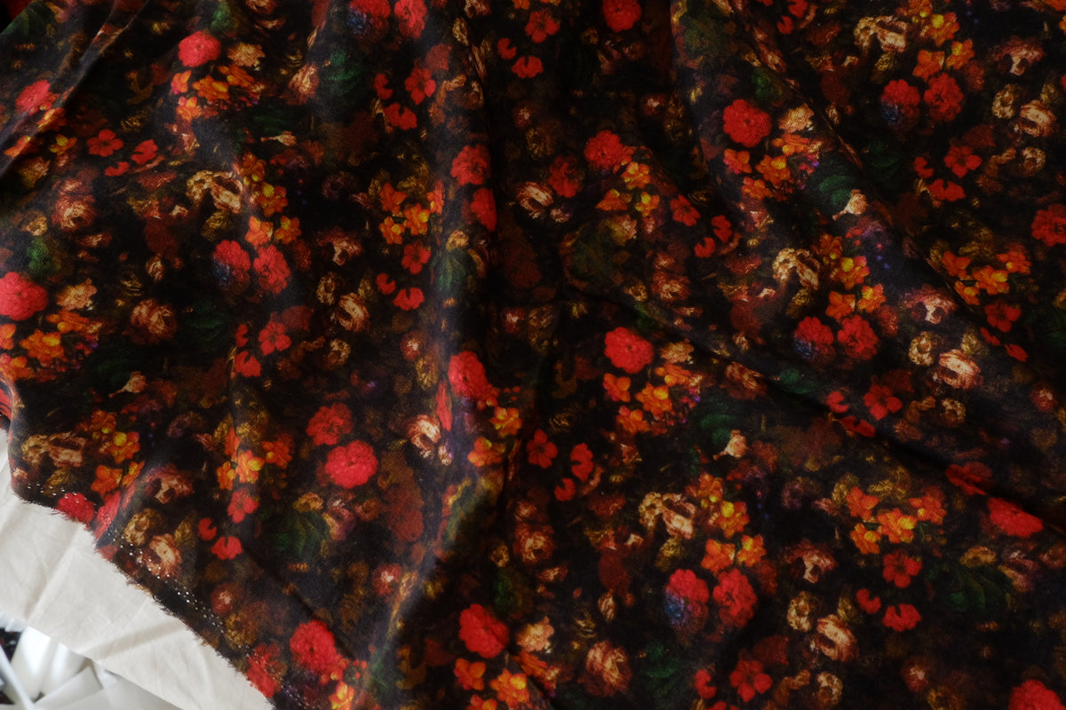 Dark Painterly Floral Tencel Linen – 1.9 yd