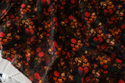 Dark Painterly Floral Tencel Linen – 1.9 yd
