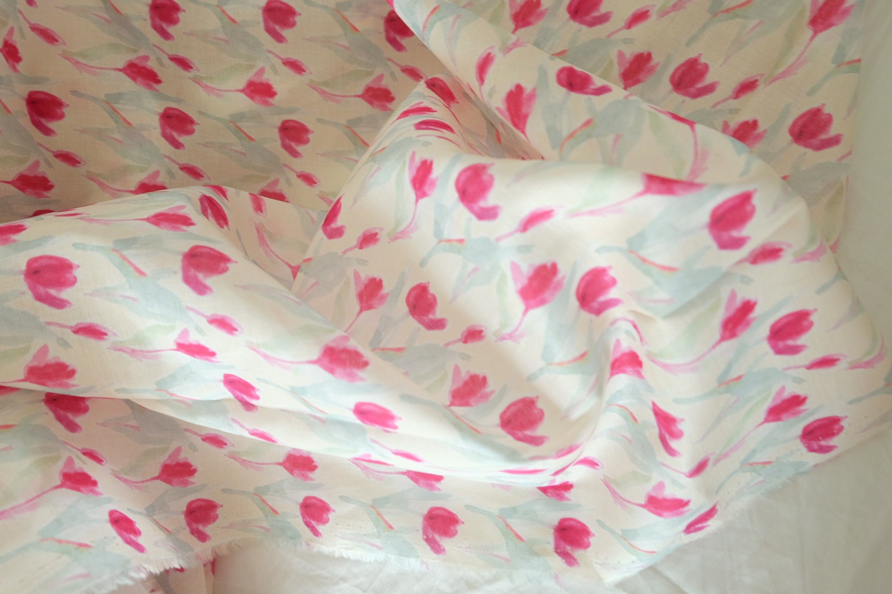 Pink Tulip Lightweight Cotton Lawn Fabric - 3.3 yd
