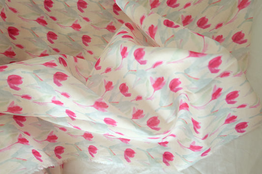 Pink Tulip Lightweight Cotton Lawn Fabric - 3.3 yd