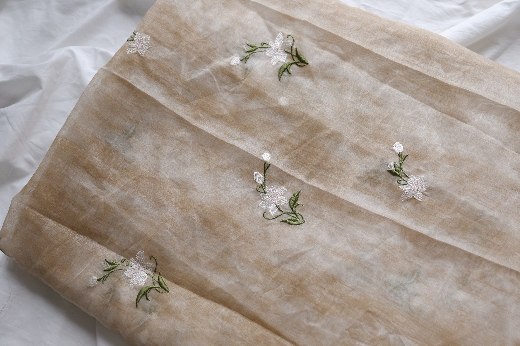 Champagne Floral Embroidered Tencel Blend – 2.2 yd