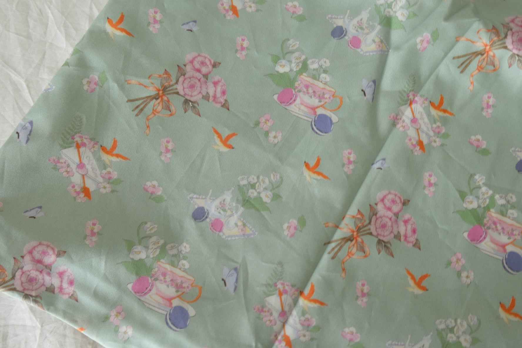 Sage Tea Time Fine Cotton Twill Fabric – 3.3 Yards