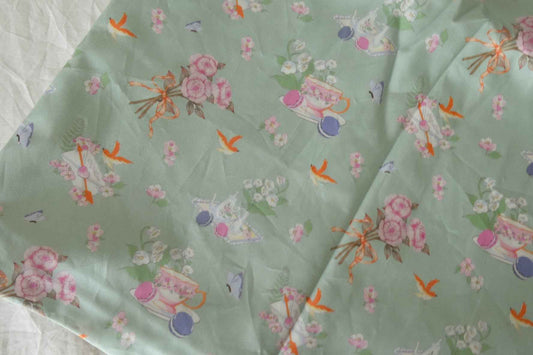 Sage Tea Time Fine Cotton Twill Fabric – 3.3 Yards