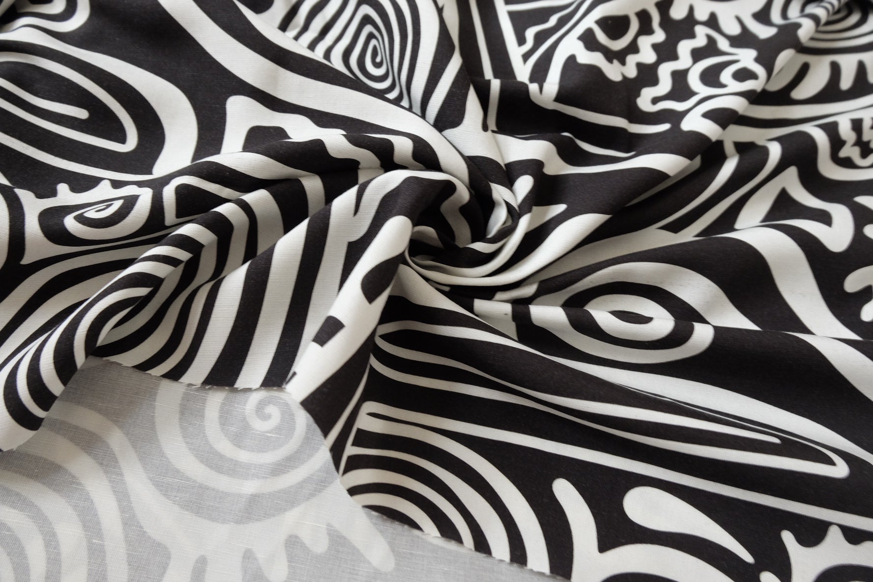Black Abstract Linen-Cotton Designer Deadstock Fabric — 3.28 yd