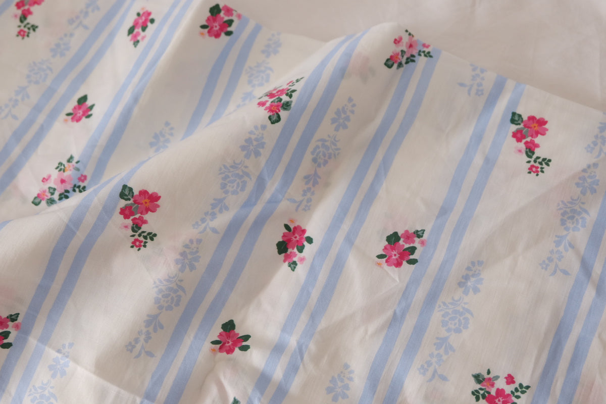 Blue Stripe Rose Cotton Poplin – 3.3 yd