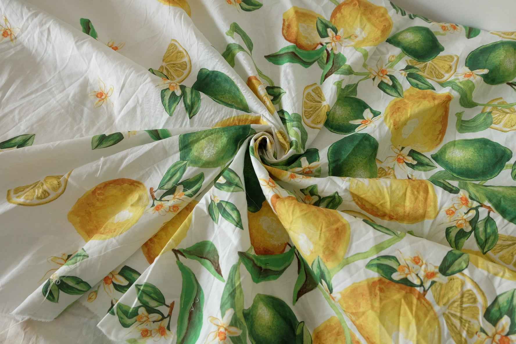 Lemon Grove Cotton Poplin Fabric – Watercolor Citrus Border Print – 2.9 yd