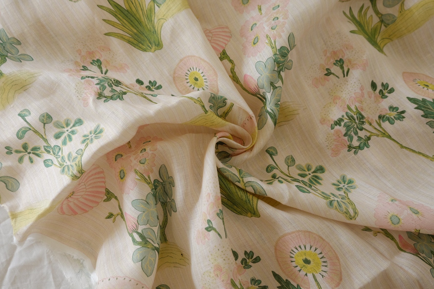 Pure Hemp Botanical Fabric in Soft Pink Green - 2.2 yd