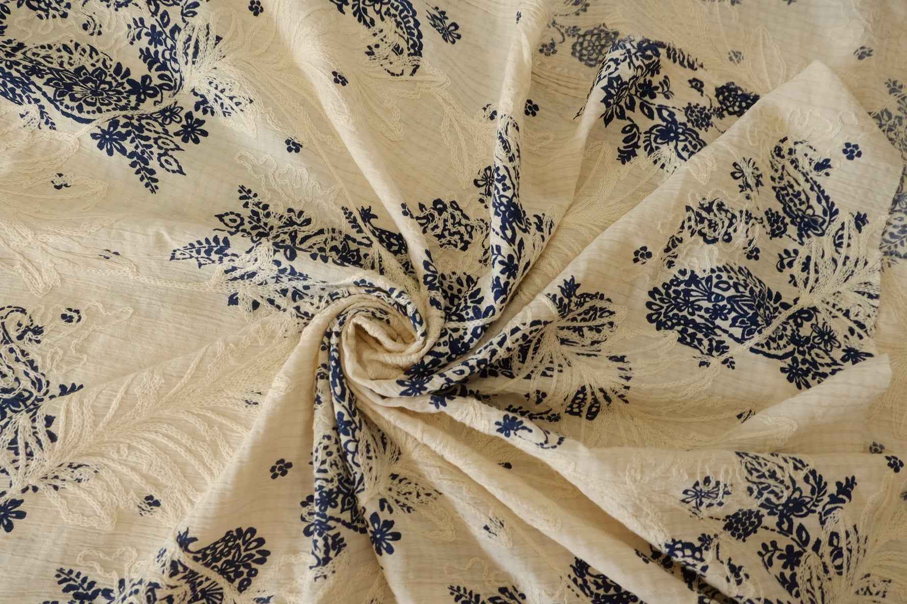 Textured Embroidered Cotton-Linen Fabric – 2.4 yd