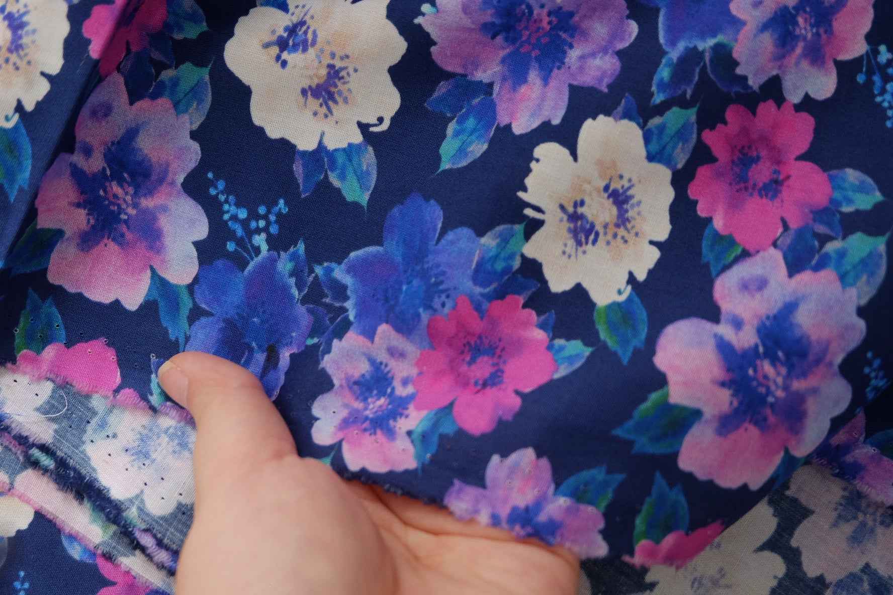 Navy Watercolor Floral Cotton Poplin – 2.2 yd/3.95 yd/2.6 yd