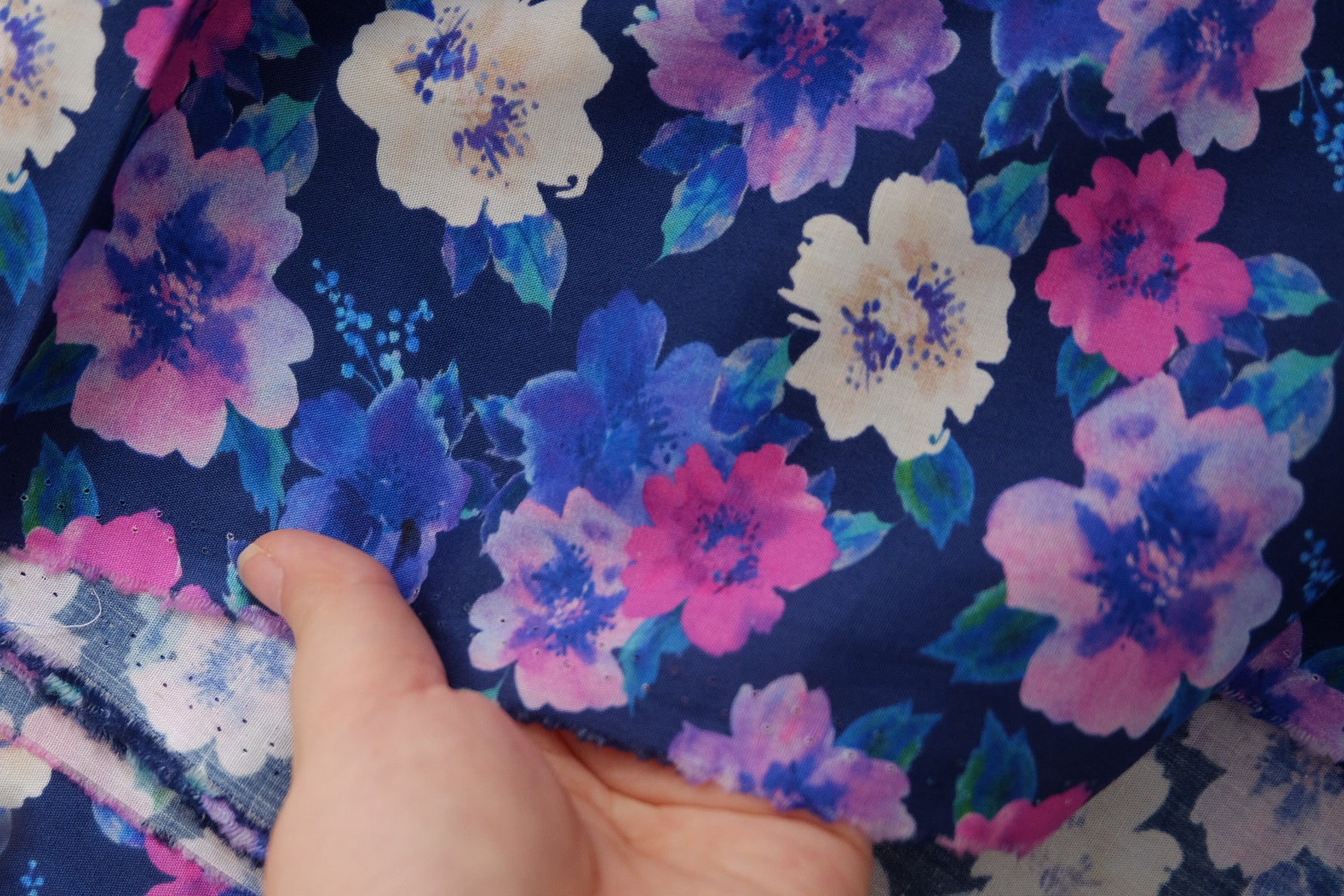 Navy Watercolor Floral Cotton Poplin – 3.3 yd