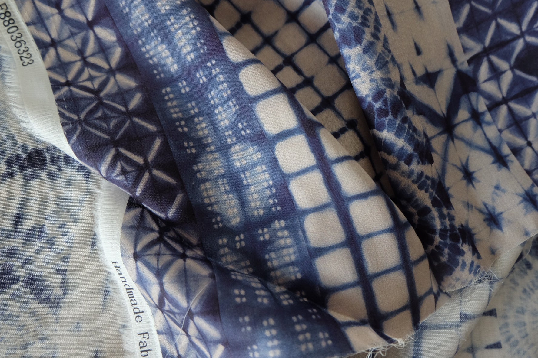 Indigo Shibori Print 80s Cotton Sateen Fabric - 1.6 yd