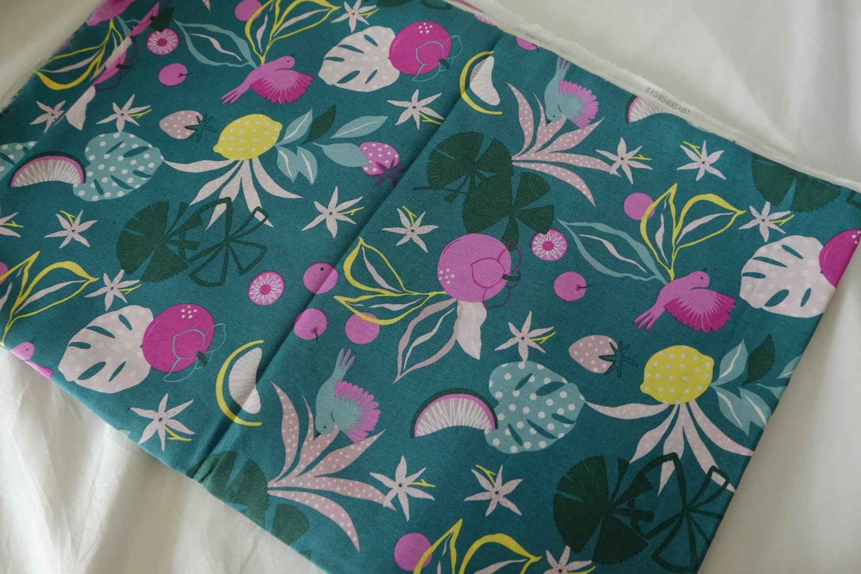 Colorful Tropical Botanical Linen Cotton Fabric – 2.2 yd