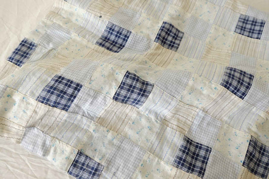 Hand-Pieced Blue Patchwork Cotton Textile – 2.19 yd Piece