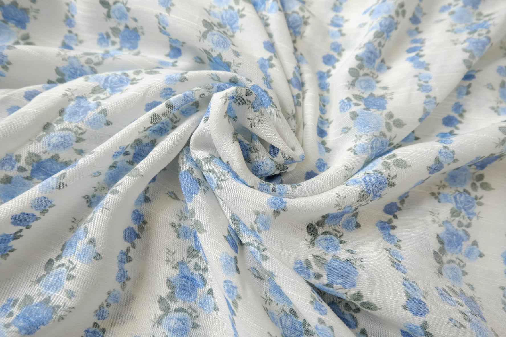 Blue Floral Tencel Linen Blend — 1.64 yd Piece
