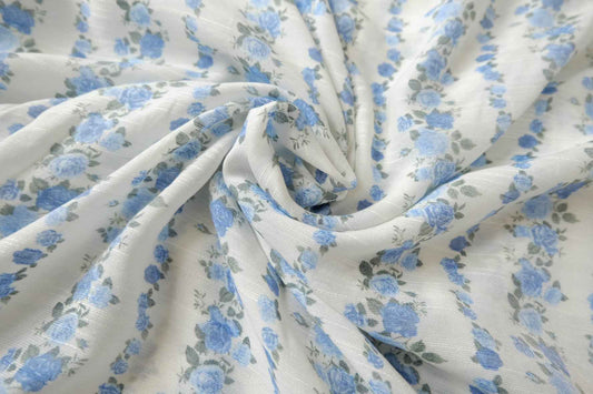 Blue Floral Tencel Linen Blend — 1.64 yd Piece