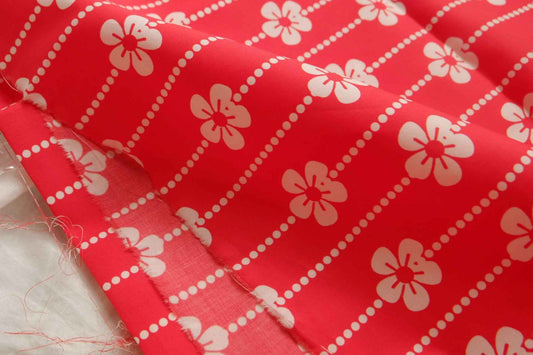 Hot Pink Floral Cotton Poplin, Smooth Papery Finish, 3.28 Yards