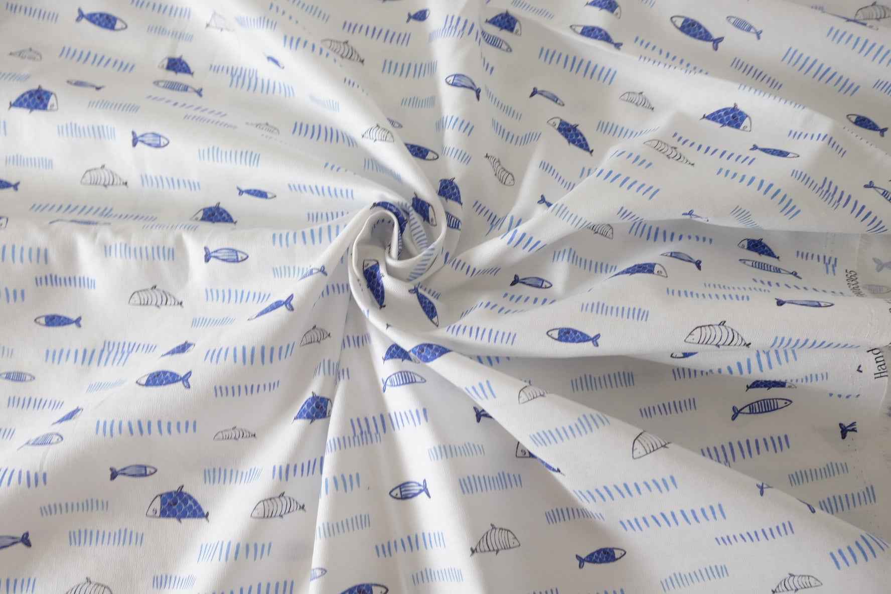 Blue Fish Textured Cotton Fabric – 1.6 Yards