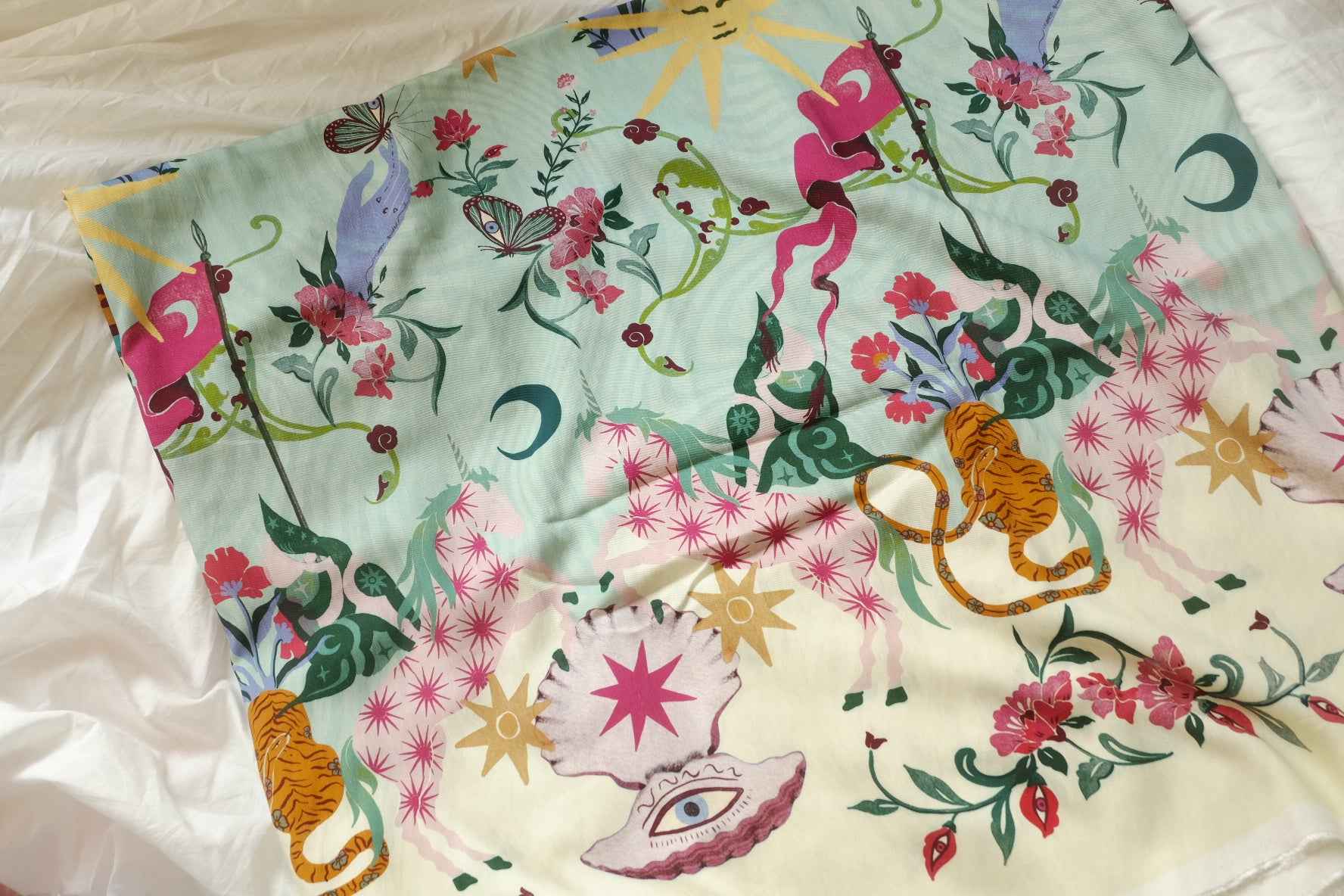 Storybook Tiger & Shell Lyocell Linen Blend Fabric, Soft Cool Dress Weight, 3.28 Yards
