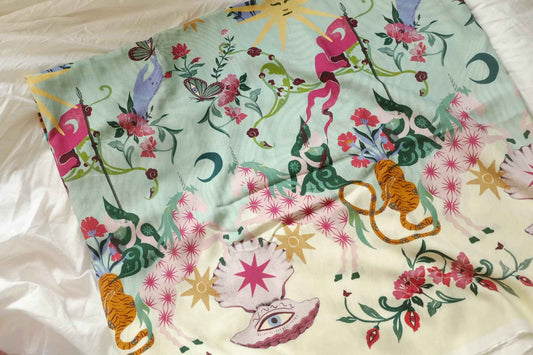Storybook Tiger & Shell Lyocell Linen Blend Fabric, Soft Cool Dress Weight, 3.28 Yards