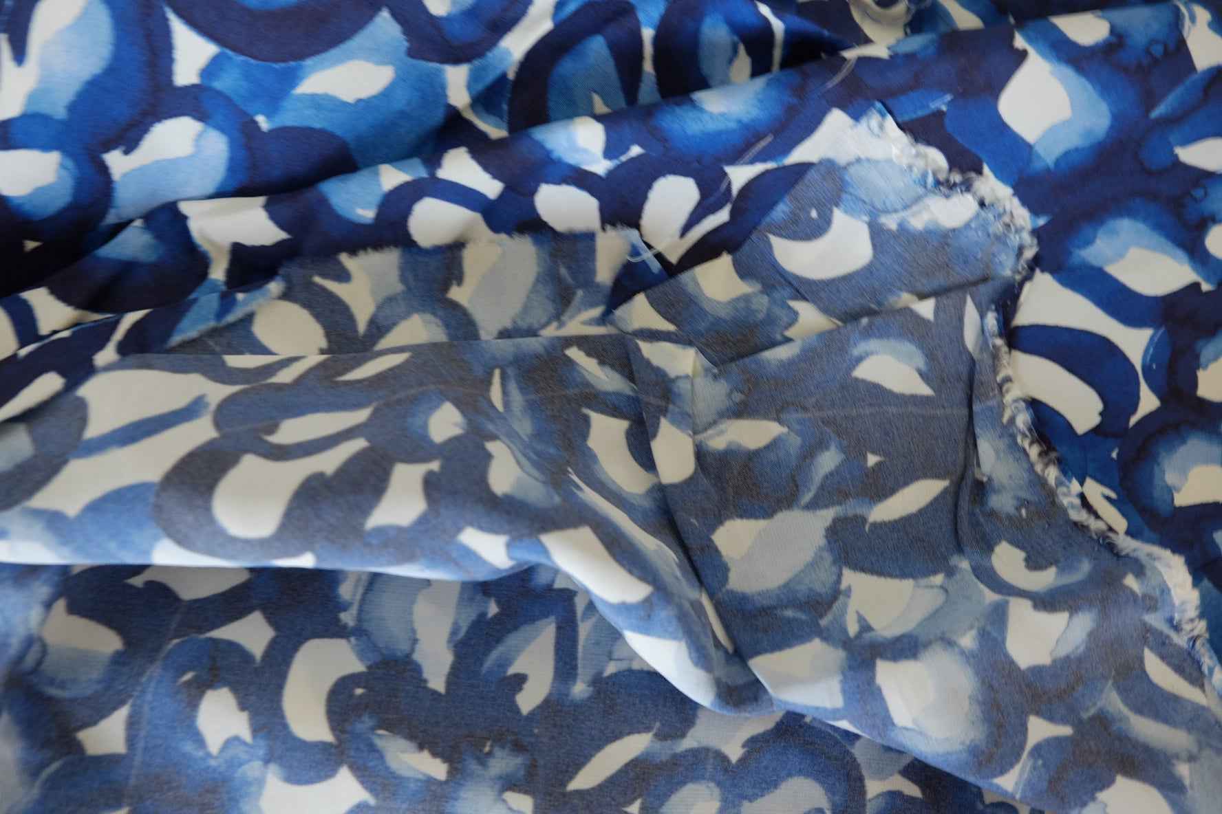 High-Drape Cupro Fabric – Abstract Blue Watercolor Floral Print-2.3 yd