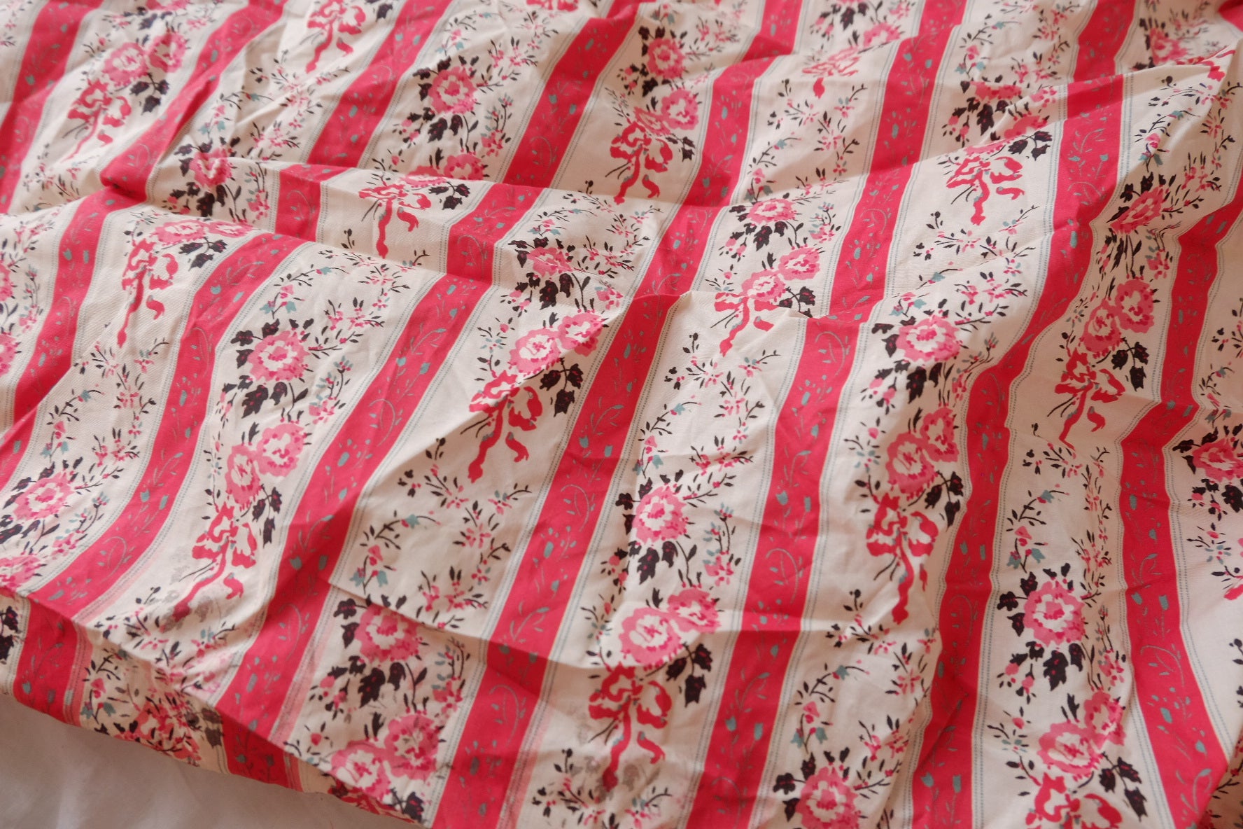 Vintage Red Floral Stripe Cotton Poplin — 1.97 yd