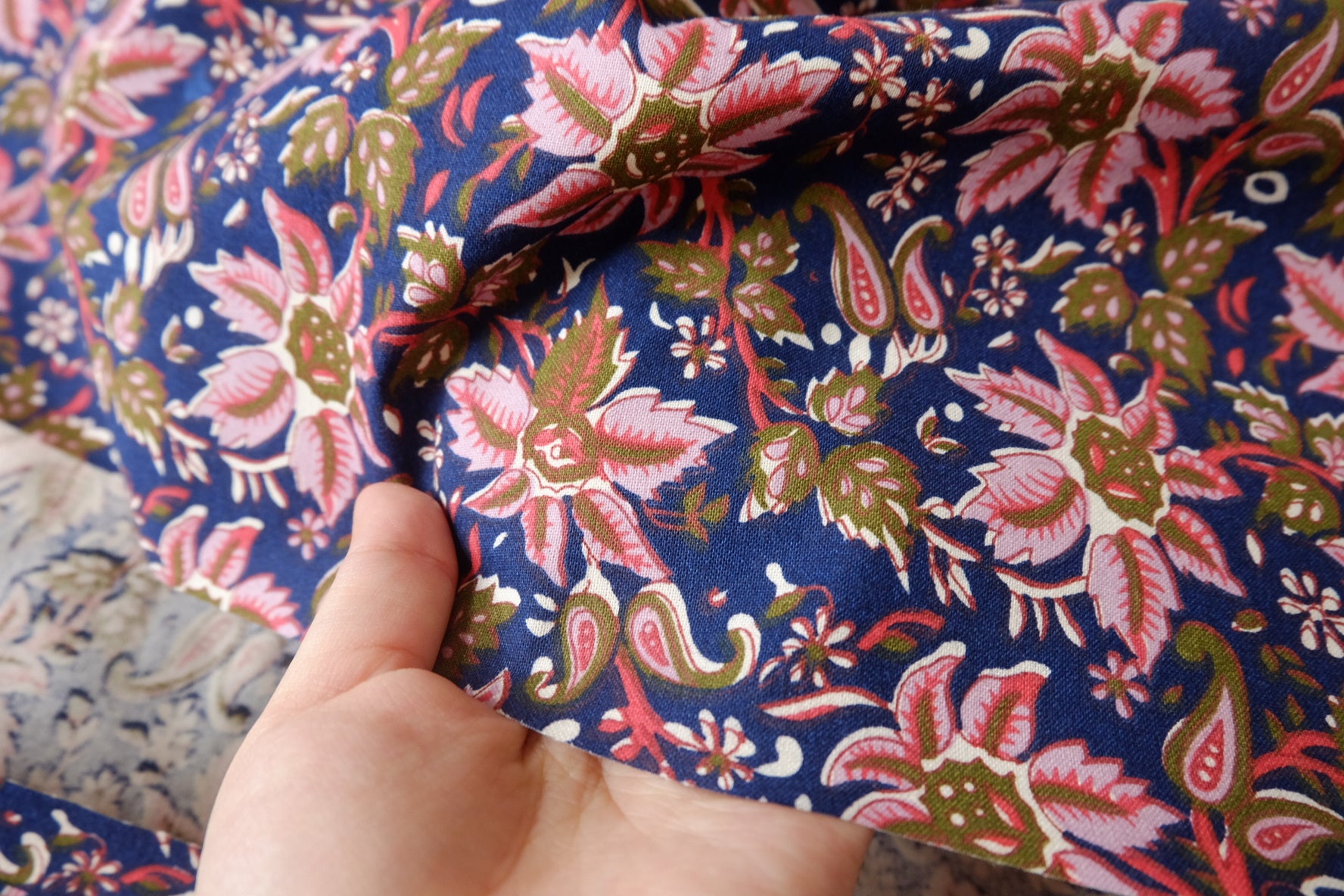 Navy Paisley Floral 6 oz Cotton Canvas — 2.19 yd