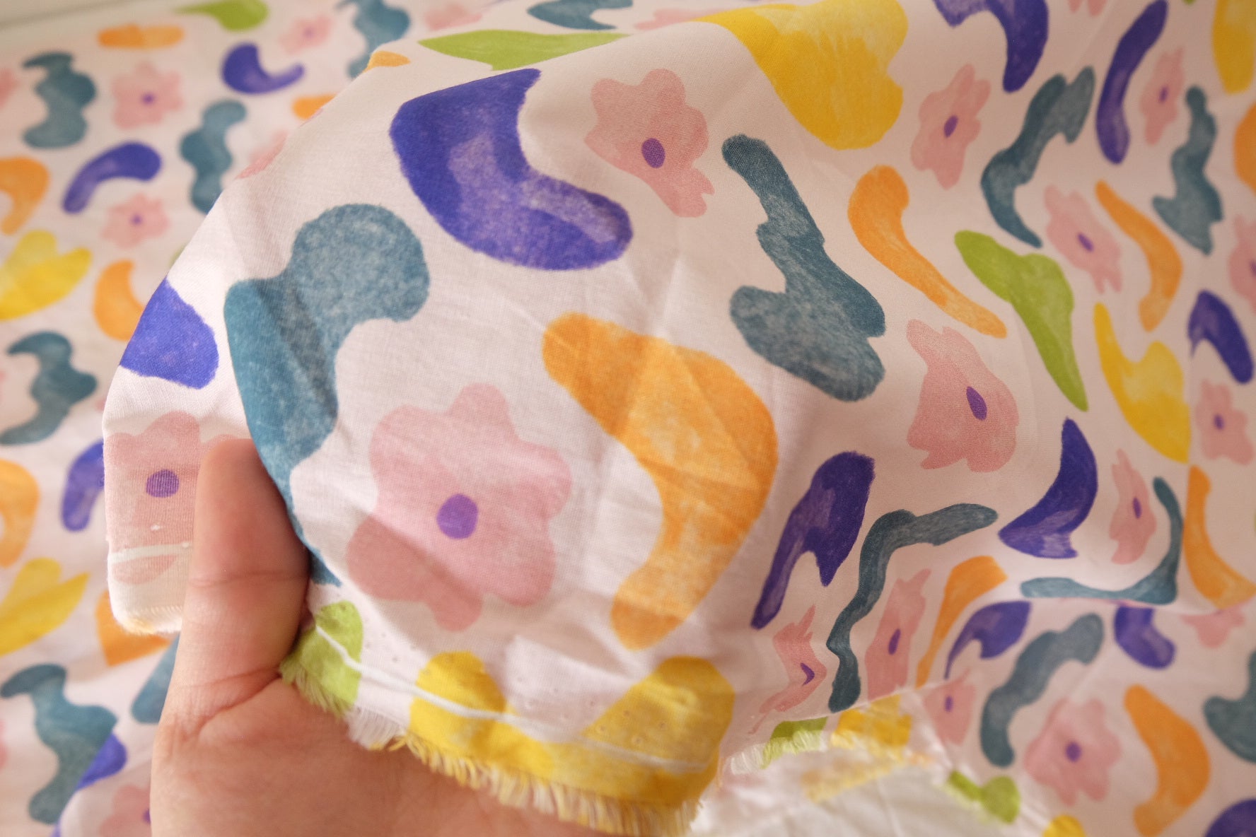 Playful Abstract Floral Cotton Poplin Fabric - 1.9 yd