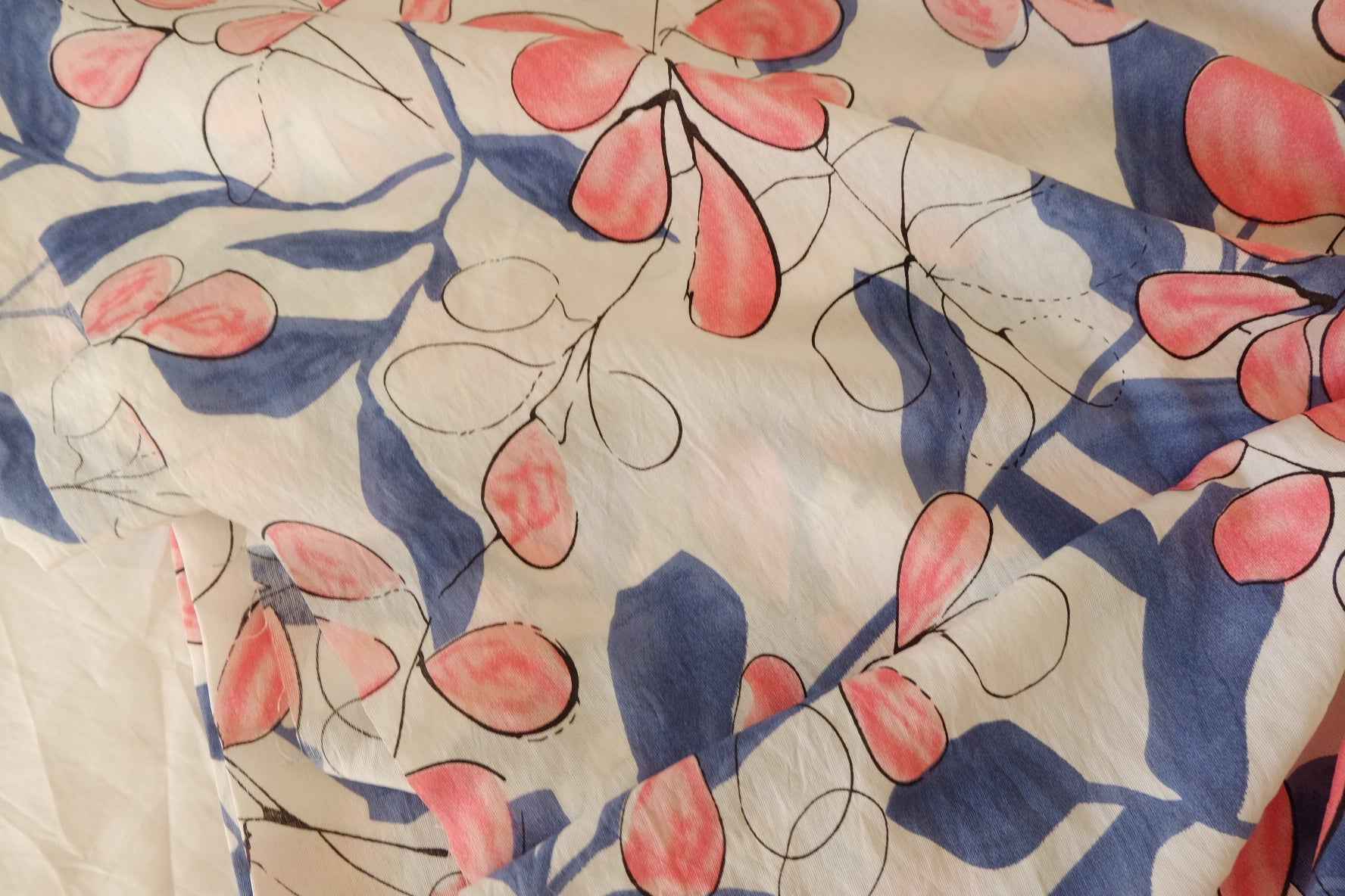 Coral Blue Botanical Tencel-Cotton-Linen Dress Fabric – 3.3 yd