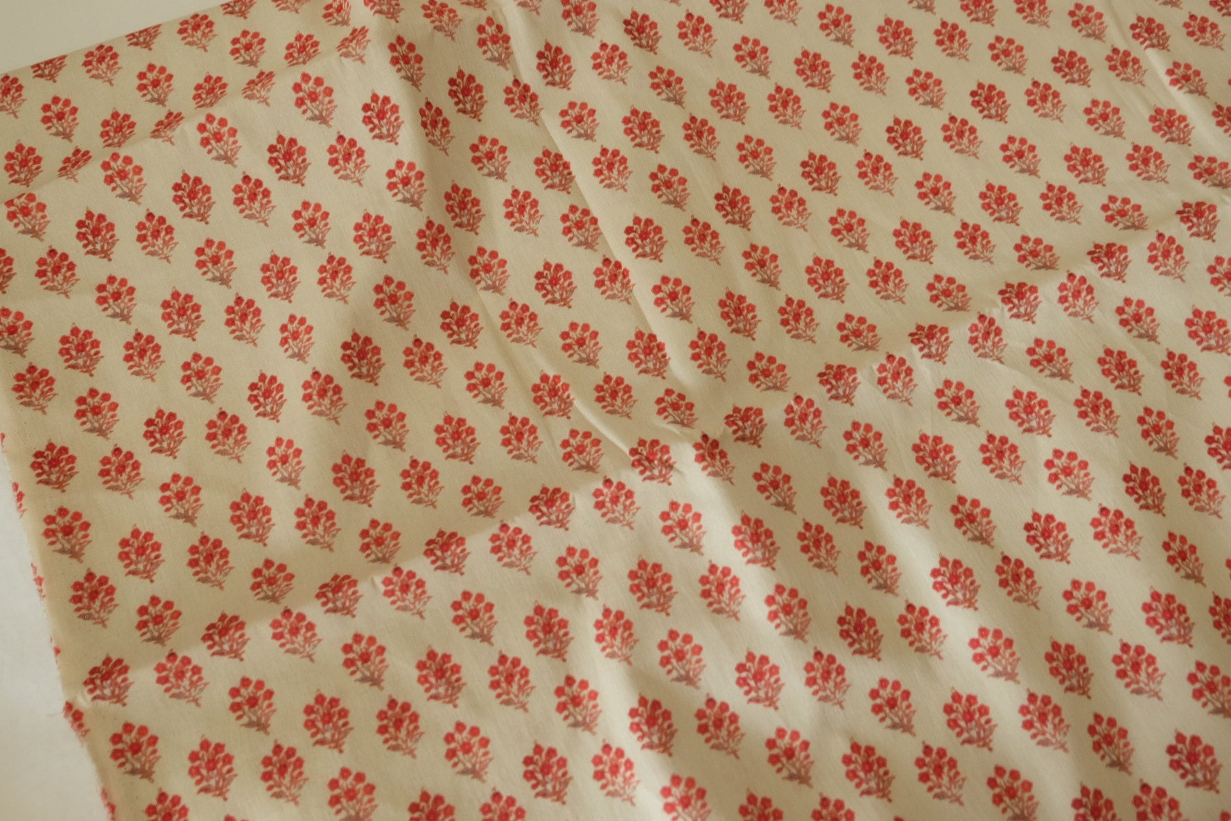 Vintage Red Floral Cotton Fabric – Small Blossom Print – 2.2 yd