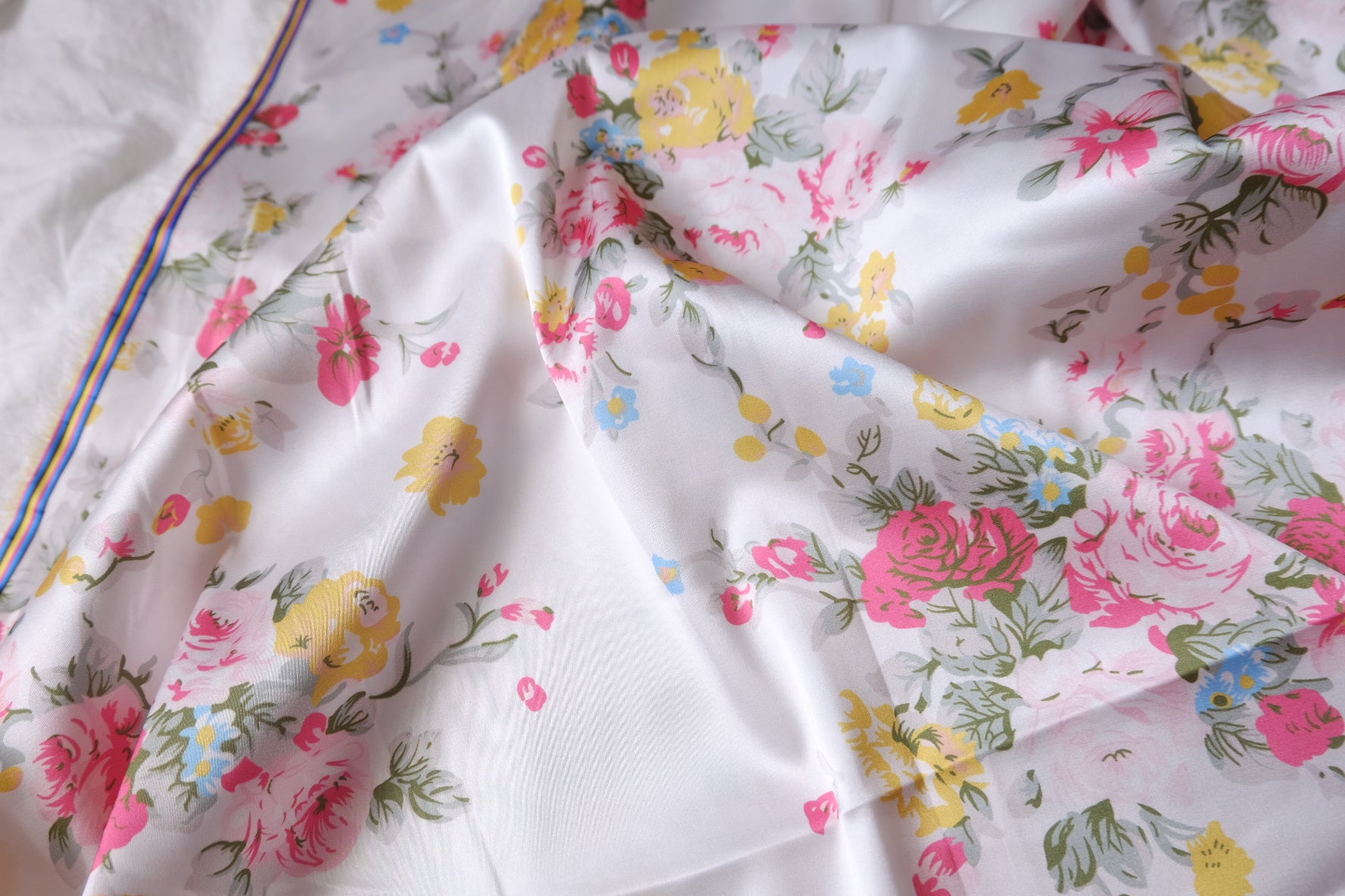Japanese Rose Floral Silky Polyester Satin — 3.28 yd