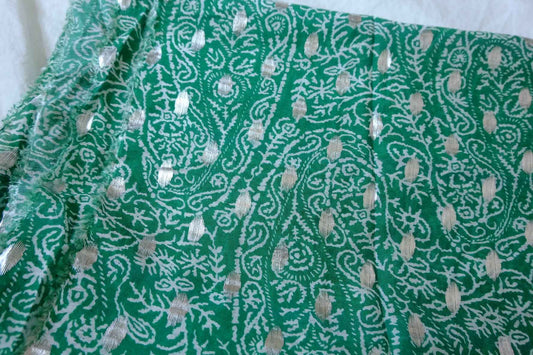 Green Metallic Paisley Rayon Challis Fabric - 2.19 yd